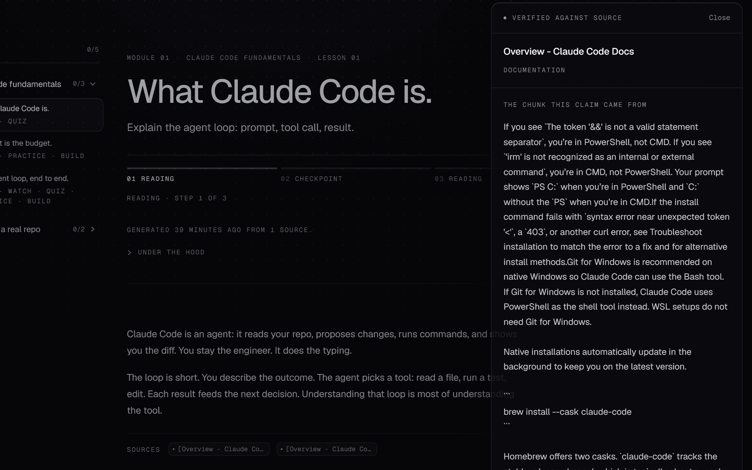 A citation opened to the exact passage behind a claim.
